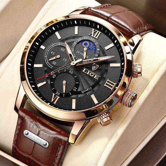 Rose Gold/Black Lige Men's Watches