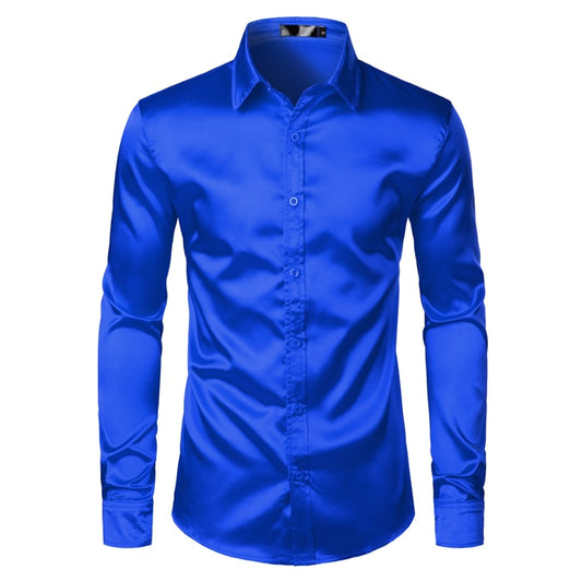 Royal Blue Silk Satin Shirt Long Sleeve