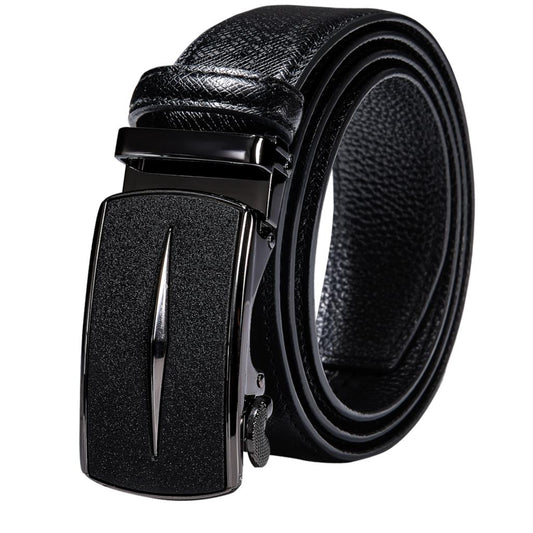 Black Genuine Leather Belt Automatic Ratchet Buckle Waistband