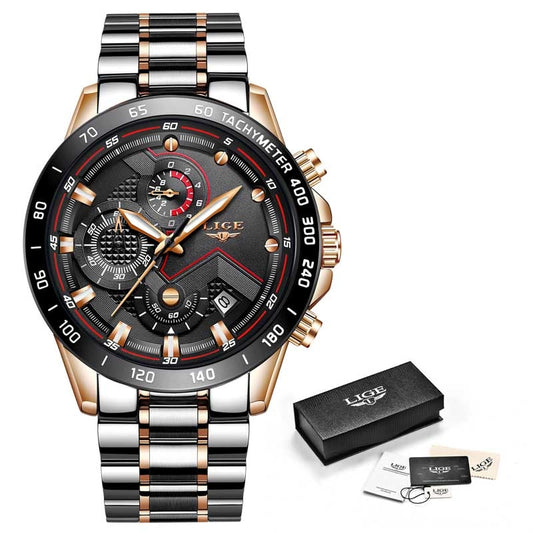 Rose Gold/Balck LIGE Fashion Men's Watch