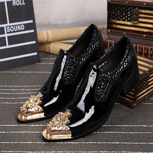 Golden Black embossed shoes dragon head pointed