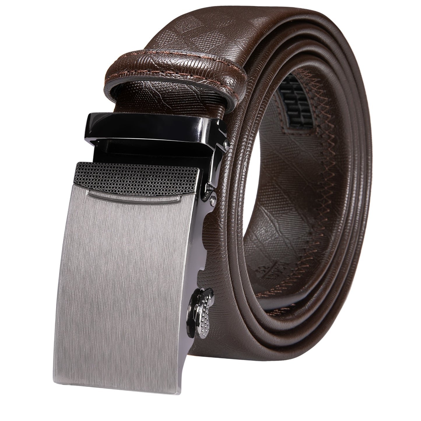 Brown Genuine Leather Belt Automatic Ratchet Buckle Waistband