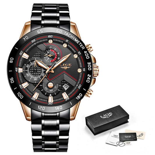 Black/Gold Lige Fashion Men's Watch