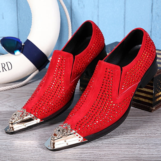 Red embossed Genuine leather shoes dragon head pointed