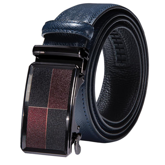 Blue Genuine Leather Belt Automatic Ratchet Buckle Waistband