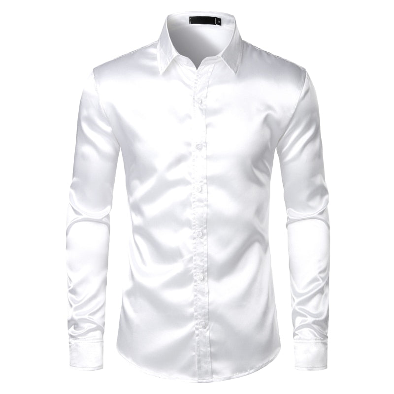 White Silk Satin Shirt Long Sleeve