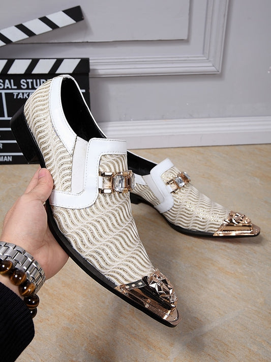 White embossed Genuine leather shoes dragon head pointed