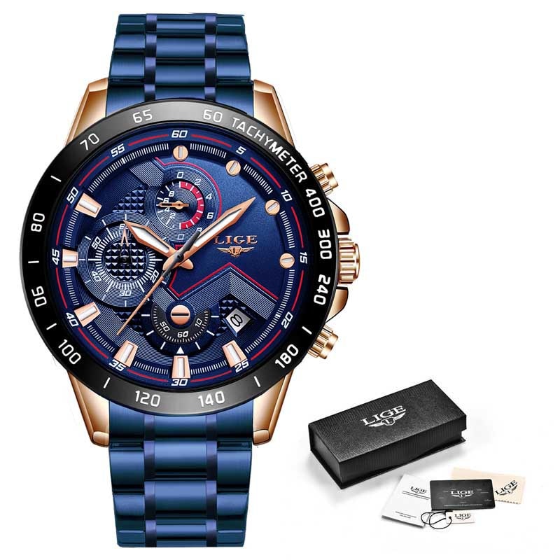 Black/Blue LIGE Men's Watch