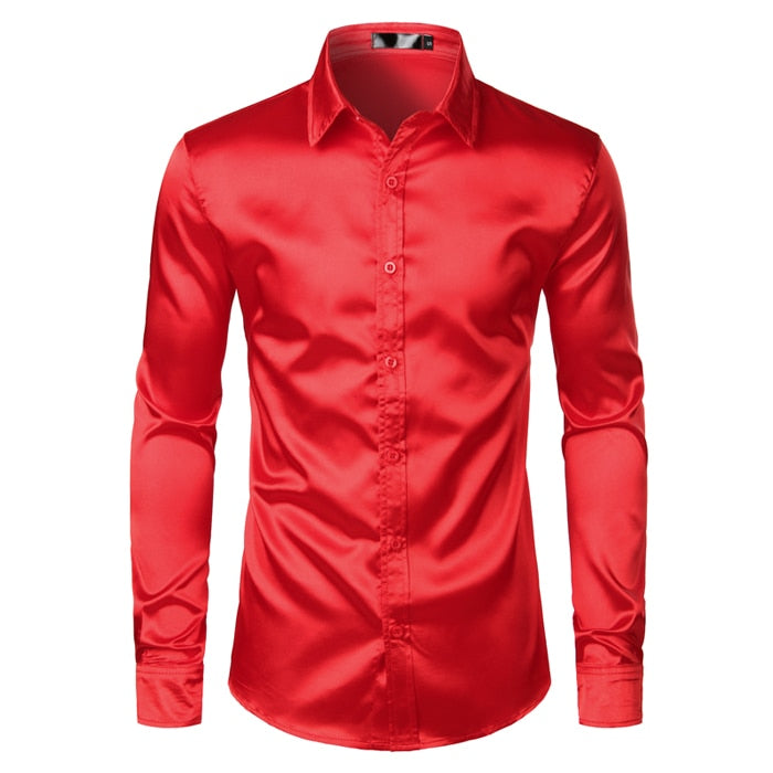 Red Silk Satin Shirt Long Sleeve