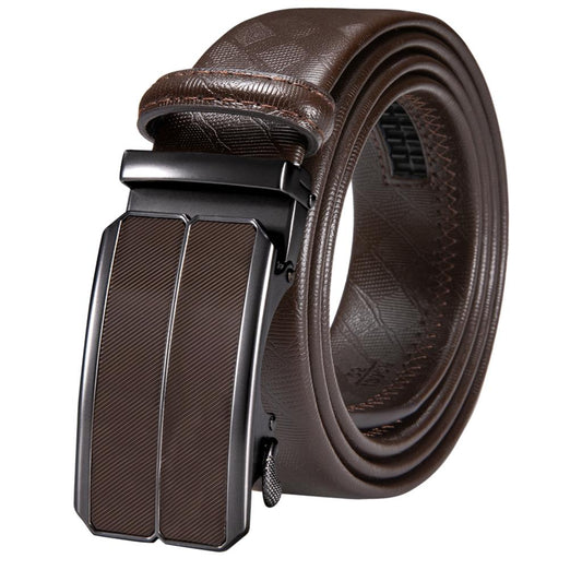 Brown Genuine Leather Belt Automatic Ratchet Buckle Waistband