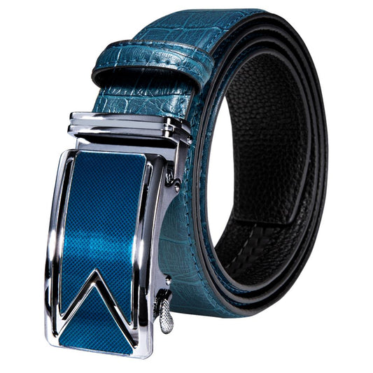 Turquoise Genuine Leather Belt Automatic Ratchet Buckle Waistband