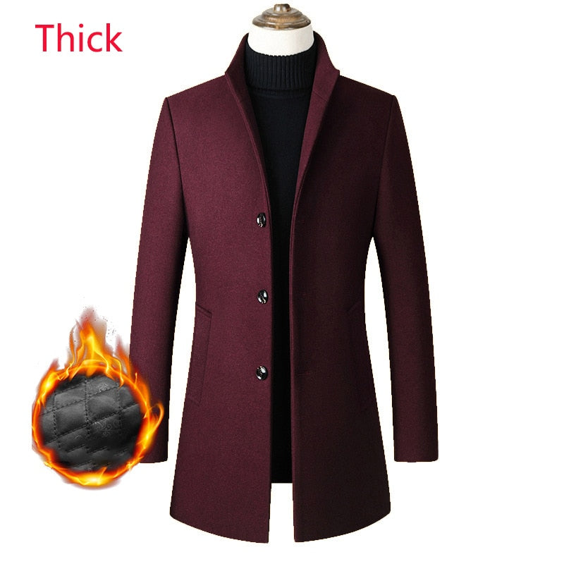 Red Thick Men's Three Button Casual Business Woolen Coat