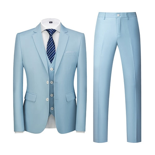 Sky Blue Single-breasted Men's 3pcs Suit