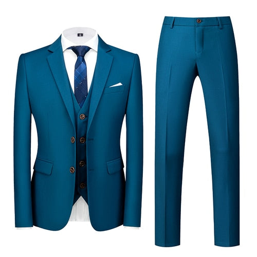 Lake Blue Single-breasted Men's 3pcs Suit