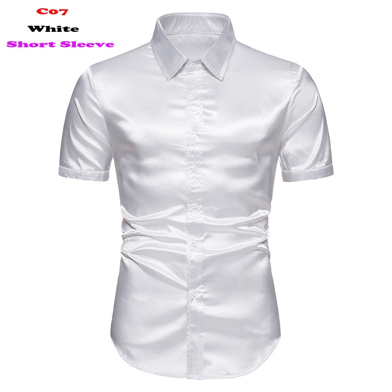 White Silk Satin Shirt Short Sleeve