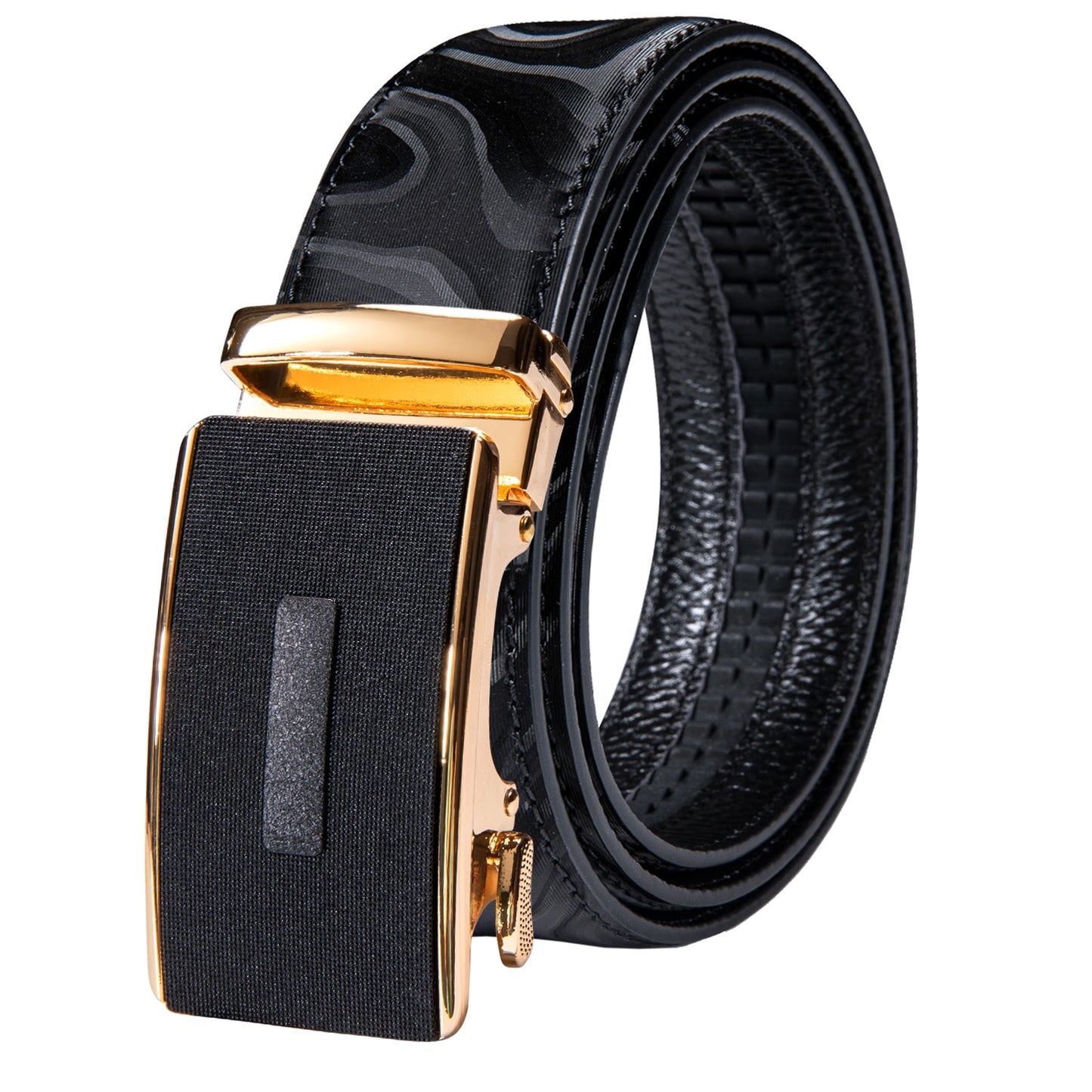 Black Genuine Leather Belt Automatic Ratchet Buckle Waistband