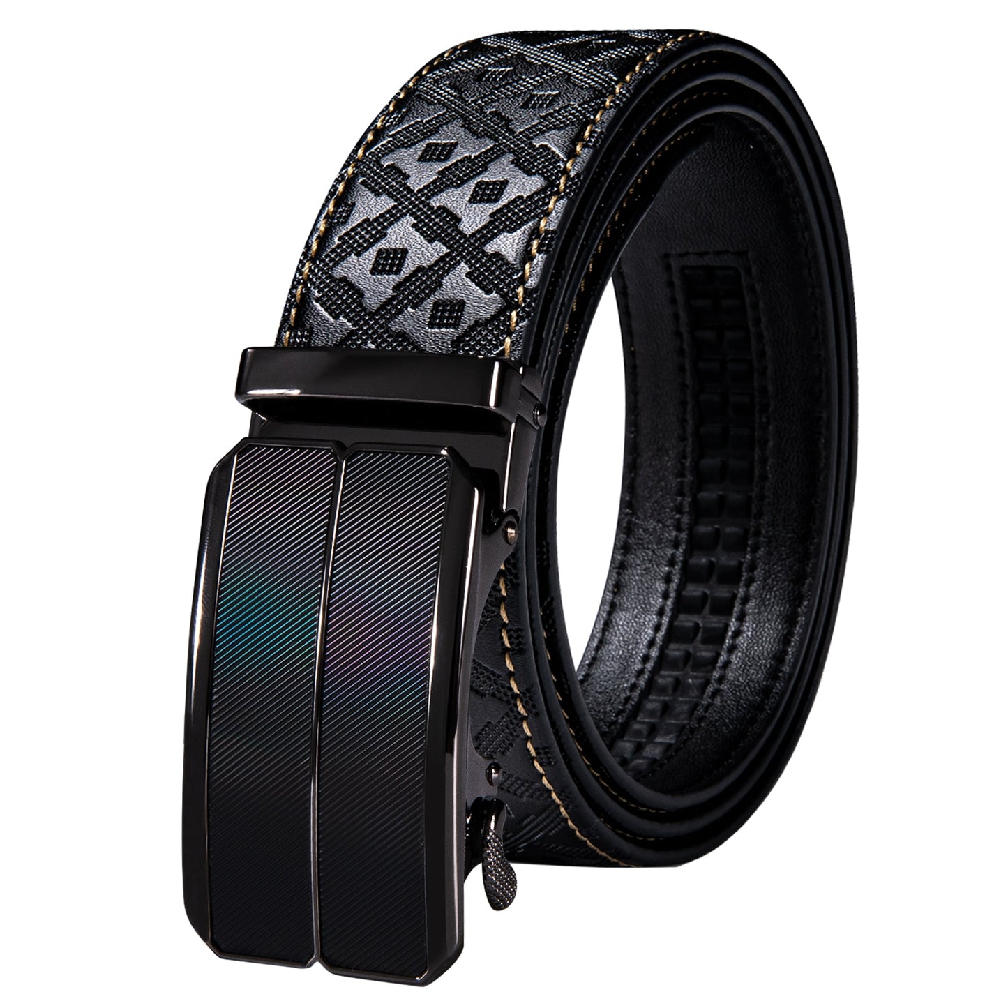 Black Genuine Leather Belt Automatic Ratchet Buckle Waistband