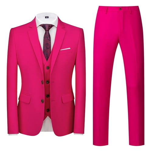 Pink Single-breasted Men's 3pcs Suit