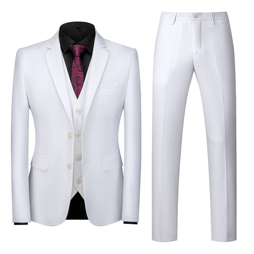 White Single-breasted Men's 3pcs Suit