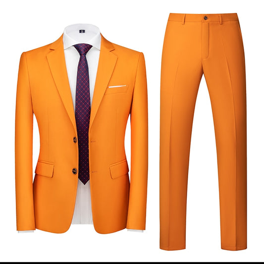 Orange Single-breasted Men's 2pcs Suit