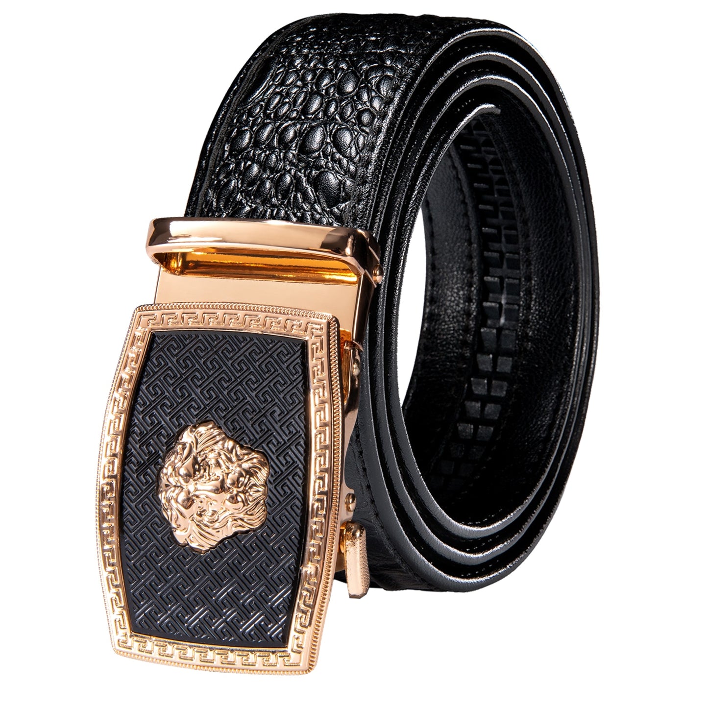 Black Genuine Leather Belt Automatic Ratchet Buckle Waistband