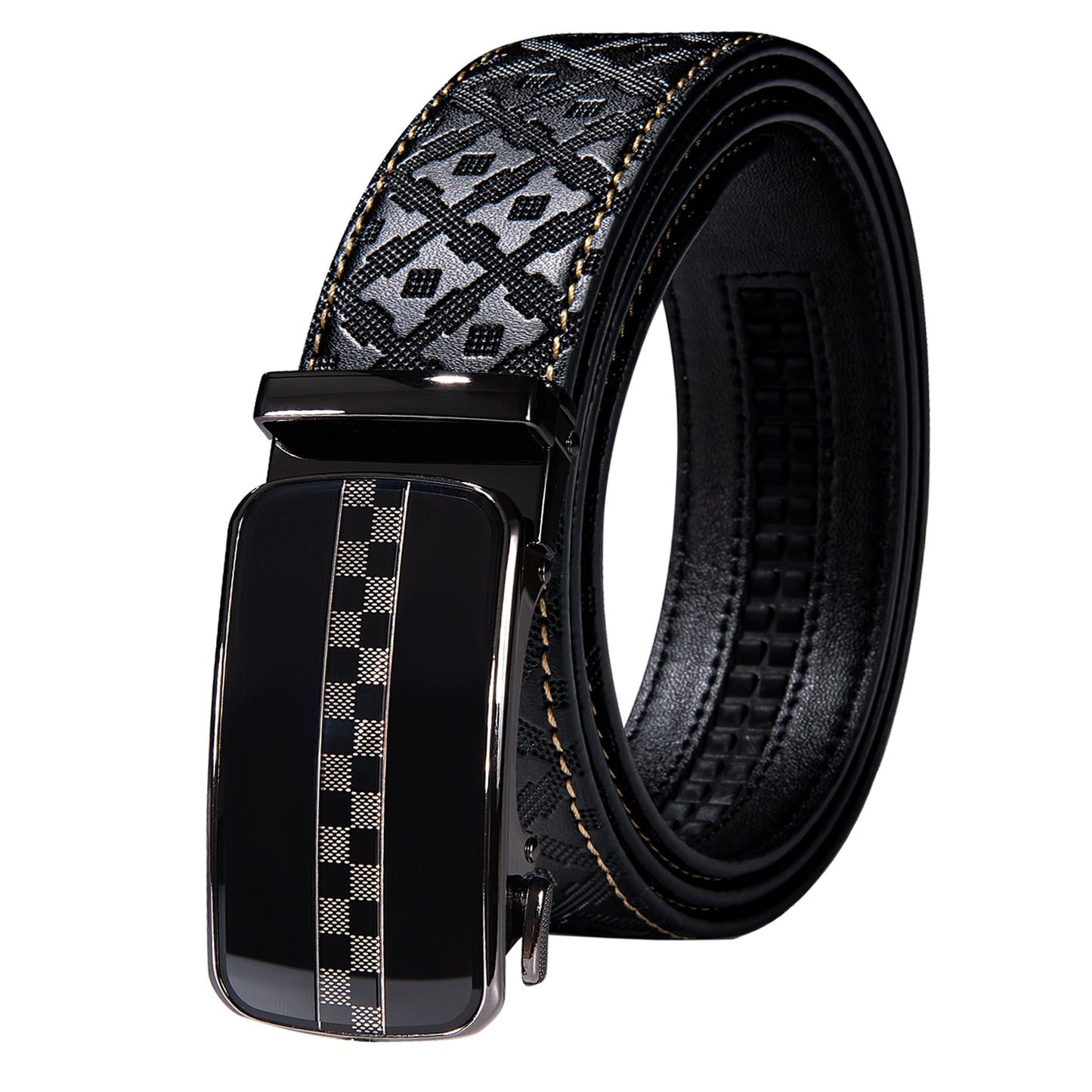 Black Genuine Leather Belt Automatic Ratchet Buckle Waistband