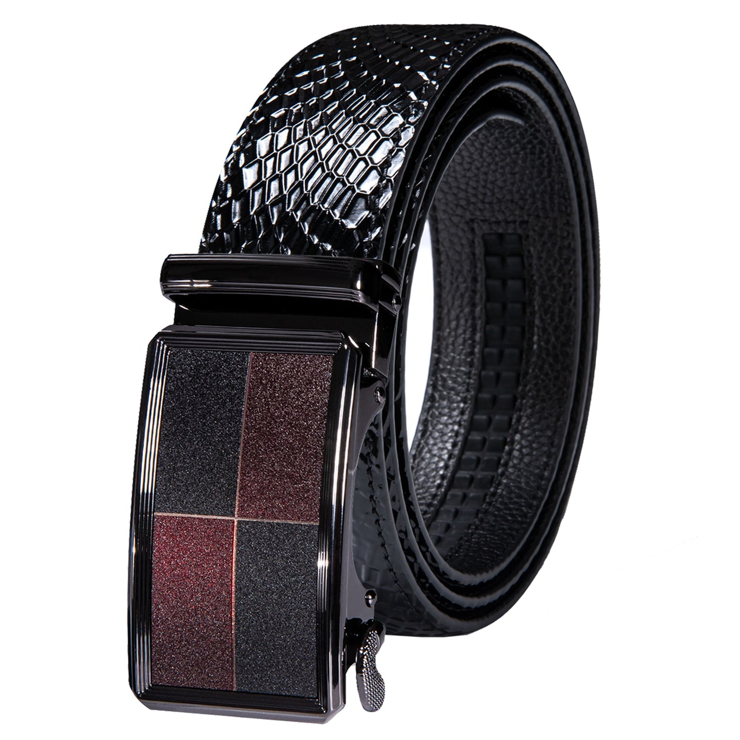 Black Genuine Leather Belt Automatic Ratchet Buckle Waistband