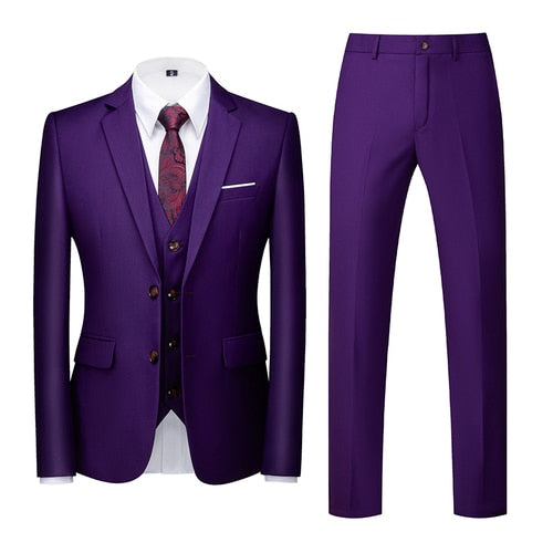 Purple Single-breasted Men's 3pcs Suit