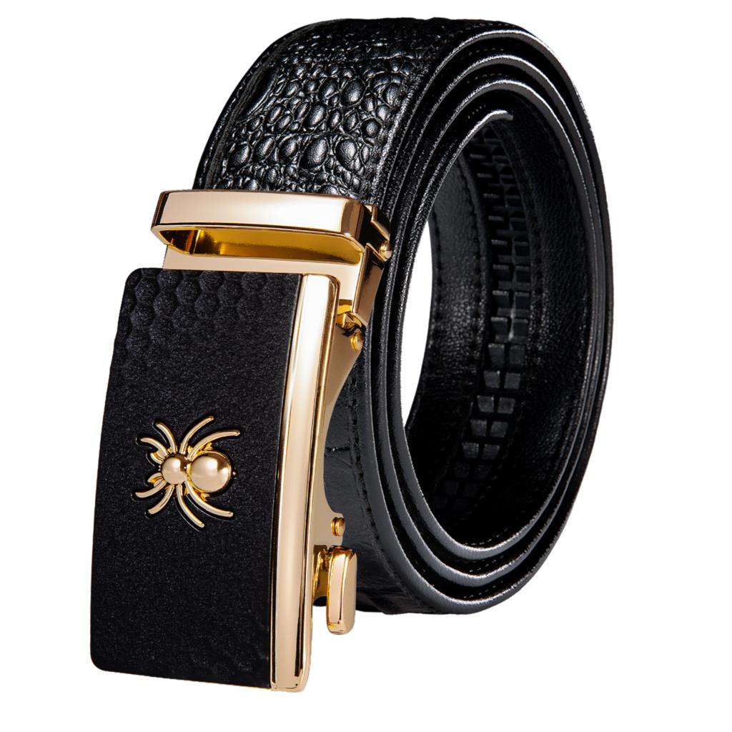 Black Genuine Leather Belt Automatic Ratchet Buckle Waistband