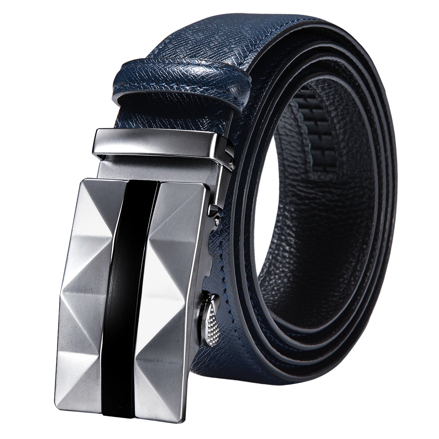 Blue Genuine Leather Belt Automatic Ratchet Buckle Waistband