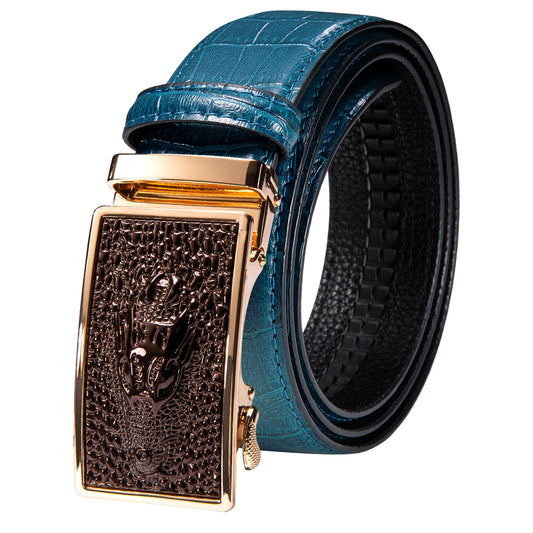 Turquoise Genuine Leather Belt Automatic Ratchet Buckle Waistband