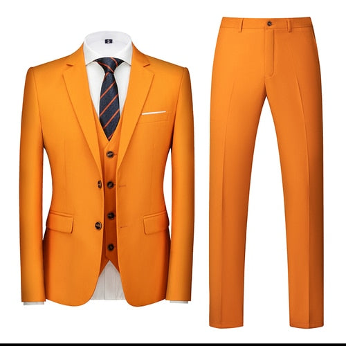 Orange Single-breasted Men's 3pcs Suit