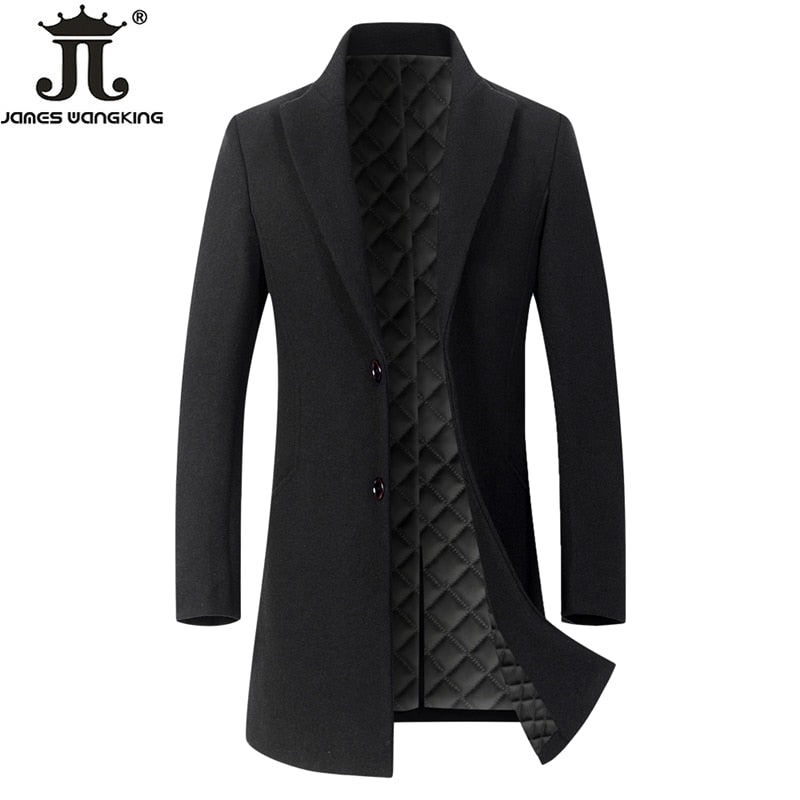 Black Thick Men's Casual Business Woolen Coat