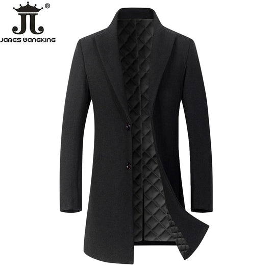 Black Thick Men's Casual Business Woolen Coat