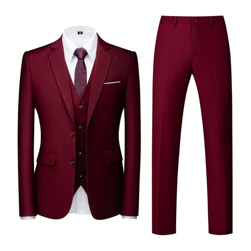 Red Wine Single-breasted Men's 3pcs Suit