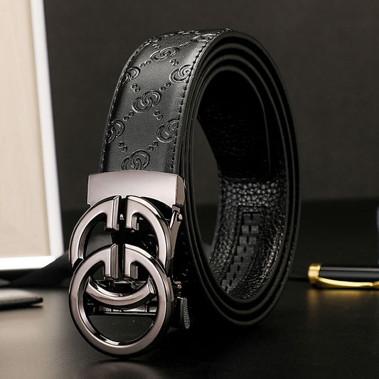 Black Genuine Leather Belt W/ Grey Double G Buckle