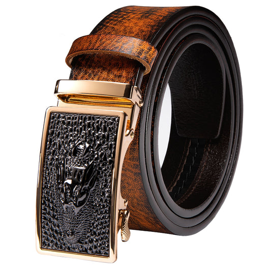 Burnt Orange Genuine Leather Belt Automatic Ratchet Buckle Waistband