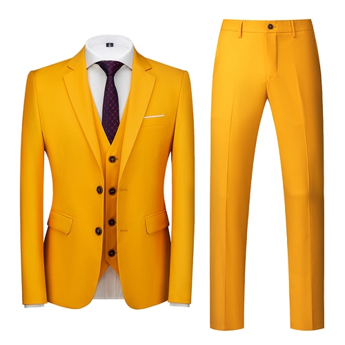 Yellow Single-breasted Men's 3pcs Suit