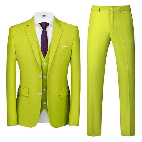 Grass Green Single-breasted Men's 3pcs Suit