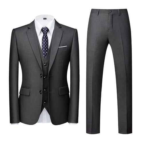 Dark Gray Single-breasted Men's 3pcs Suit