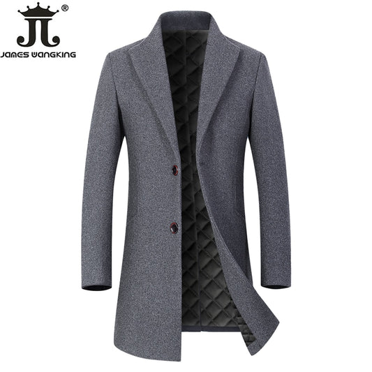 Gray Thick Men's Casual Business Woolen Coat