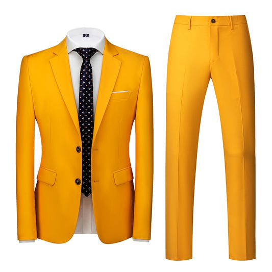 Yellow Single-breasted Men's 2pcs Suit