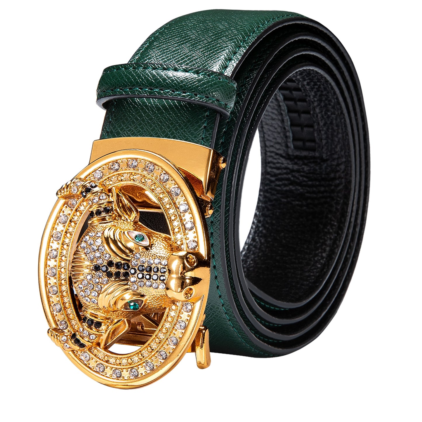 Green Genuine Leather Belt Automatic Ratchet Buckle Waistband