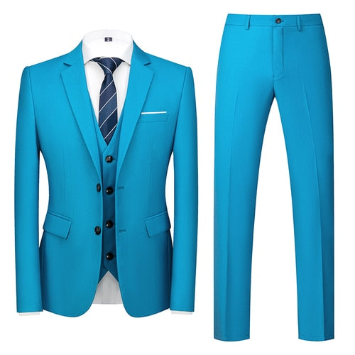 Light Sea Blue Single-breasted Men's 3pcs Suit