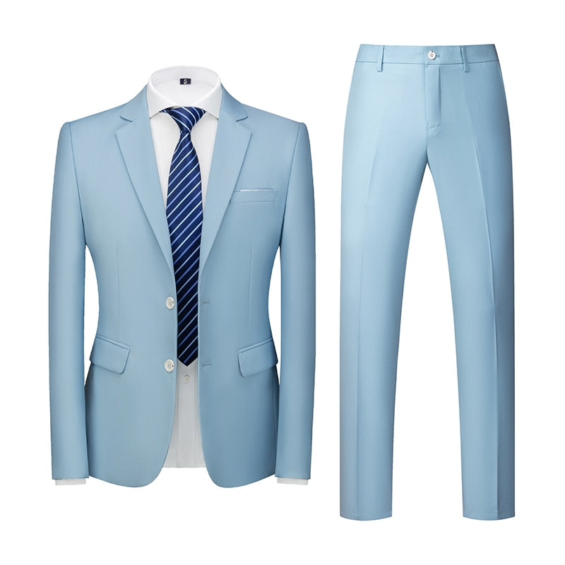 Sky Blue Single-breasted Men's 2pcs Suit