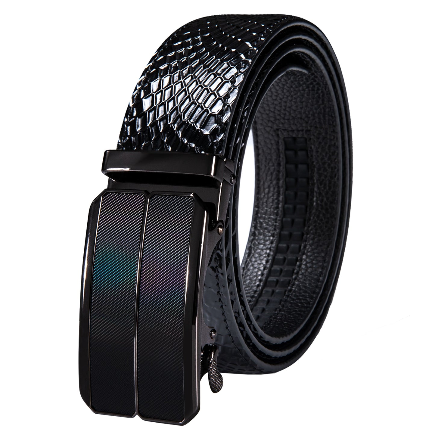 Black Genuine Leather Belt Automatic Ratchet Buckle Waistband