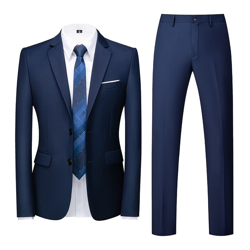 Navy Blue Single-breasted Men's 2pcs Suit