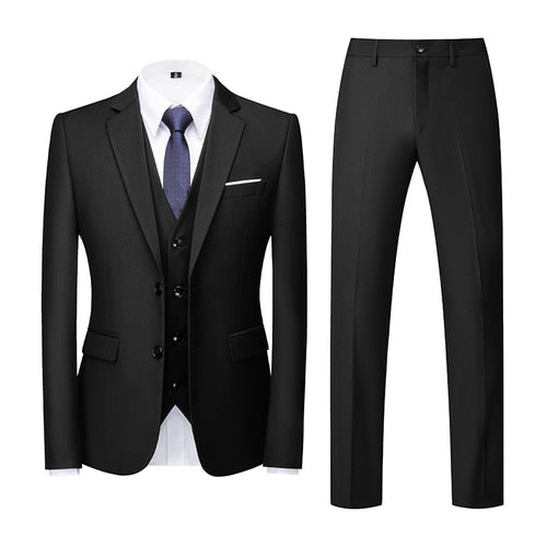 Black Single-breasted Men's 3pcs Suit