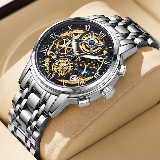 Silver/Yellow/Black LIGE Men Watch