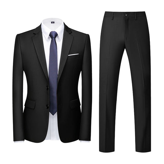 Black Single-breasted Men's 2pcs Suit